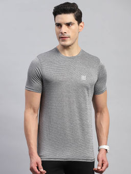 Rock.it - Men's Grey Self Design Round Neck Half Sleeves Regular Fit T-Shirt