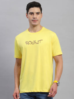 Rock.it - Men's Yellow Solid Round Neck Half Sleeves Slim Fit T-Shirt