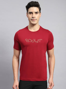 Rock.it - Men's Red Solid Round Neck Half Sleeves Slim Fit T-Shirt