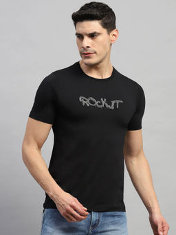 Rock.it - Men's Black Solid Round Neck Half Sleeves T-Shirt