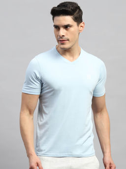 Rock.it - Men's Blue Solid V Neck Half Sleeves T-Shirt