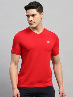 Rock.it - Men's Red Solid V Neck Half Sleeves T-Shirt