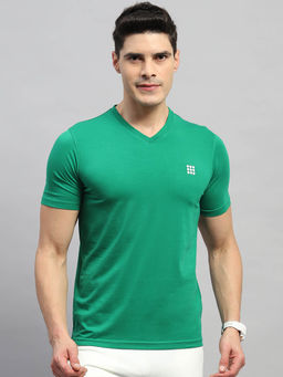 Rock.it - Men's Green Solid V Neck Half Sleeves T-Shirt