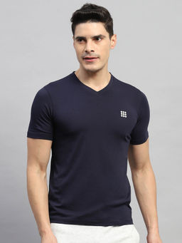 Rock.it - Men's Navy Blue Solid V Neck Half Sleeves T-Shirt