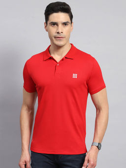 Rock.it - Men's Red Solid Polo Collar Half Sleeves Regular Fit T-Shirt
