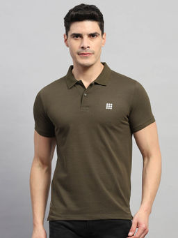Rock.it - Men's Olive Solid Polo Collar Half Sleeves T-Shirt