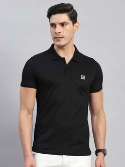 Rock.it - Men's Black Solid Polo Collar Half Sleeves Regular Fit T-Shirt