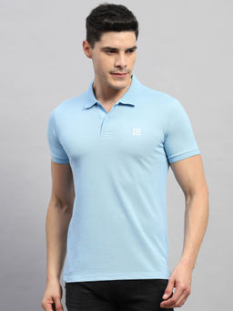 Rock.it - Men's Blue Solid Polo Collar Half Sleeves T-Shirt