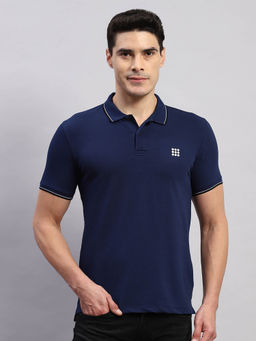 Rock.it - Men's Solid Navy Blue Polo Neck Half Sleeves Regular Fit T-Shirt