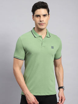 Rock.it - Men's Green Solid Polo Collar Half Sleeves Regular Fit T-Shirt
