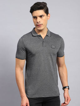 Rock.it - Men's Grey Solid Polo Collar Half Sleeves Regular Fit T-Shirt