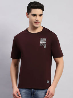 Rock.it - Men's Printed Wine Round Neck Half Sleeves Regular Fit T-Shirt