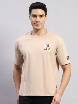 Rock.it - Men's Printed Beige Round Neck Half Sleeves Regular Fit T-Shirt