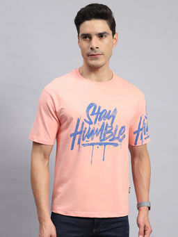 Rock.it - Men's Pink Printed Round Neck Half Sleeves Regular Fit T-Shirt