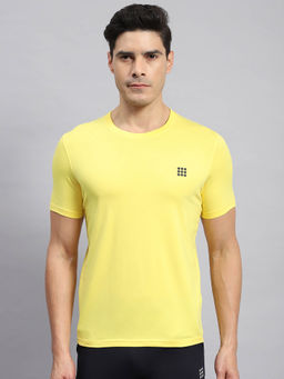 Rock.it - Men's Yellow Solid Round Neck Half Sleeves Slim Fit T-Shirt