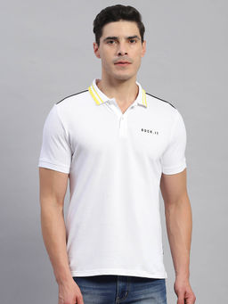 Rock.it - Men's White Solid Polo Collar Half Sleeves Regular Fit T-Shirt
