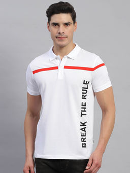 Rock.it - Men's White Typography Polo Collar Half Sleeves Regular Fit T-Shirt