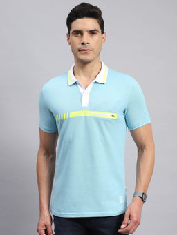 Rock.it - Men's Blue Solid Polo Collar Half Sleeves Regular Fit T-Shirt