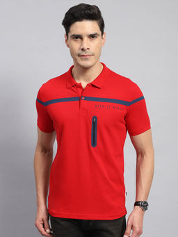 Rock.it - Men's Red Solid Polo Collar Half Sleeves Regular Fit T-Shirt