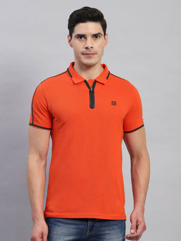 Rock.it - Men's Orange Solid Polo Collar Half Sleeves Regular Fit T-Shirt