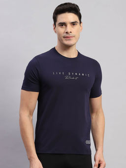 Rock.it - Men's Printed Navy Blue Round Neck Half Sleeves Slim Fit T-Shirt