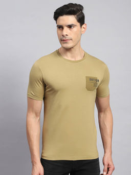 Rock.it - Men's Khaki Printed Round Neck Half Sleeves Slim Fit T-Shirt