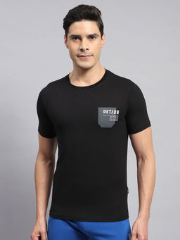 Rock.it - Men's Black Printed Round Neck Half Sleeves Slim Fit T-Shirt