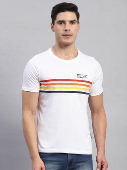 Rock.it - Men's White Striped Round Neck Half Sleeves Regular Fit T-Shirt