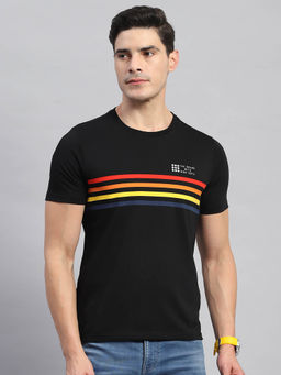 Rock.it - Men's Black Striped Round Neck Half Sleeves Regular Fit T-Shirt