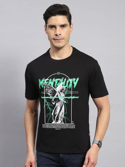 Rock.it - Men's Black Printed Round Neck Half Sleeves Regular Fit T-Shirt