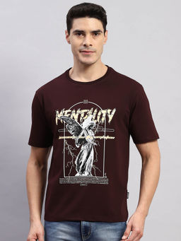Rock.it - Men's Printed Wine Round Neck Half Sleeves Regular Fit T-Shirt