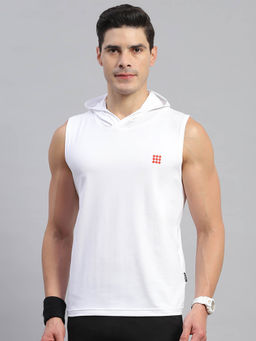 Rock.it - Men's White Solid Hooded Sleeveless Regular Fit T-Shirt