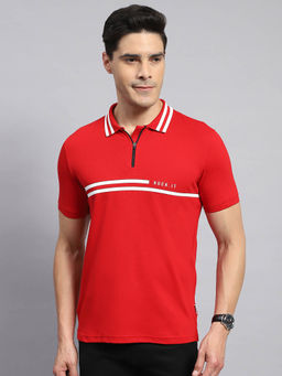 Rock.it - Men's Red Solid Polo Collar Half Sleeves Regular Fit T-Shirt