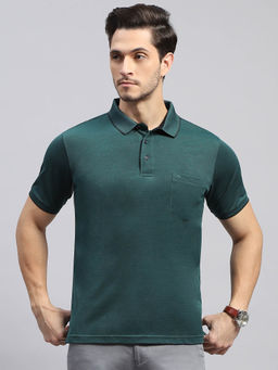 Monte Carlo - Men's Solid Green Polo Neck Half Sleeves Regular Fit T-Shirt