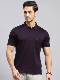 Monte Carlo - Men's Solid Purple Polo Neck Half Sleeves Regular Fit T-Shirt