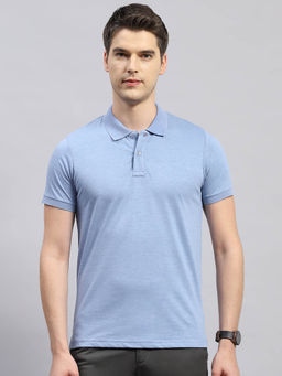 Monte Carlo - Men's Sky Blue Solid Polo Neck Half Sleeves Regular Fit T-Shirt