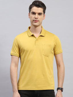 Monte Carlo - Men's Yellow Solid Polo Neck Half Sleeves Regular Fit T-Shirt