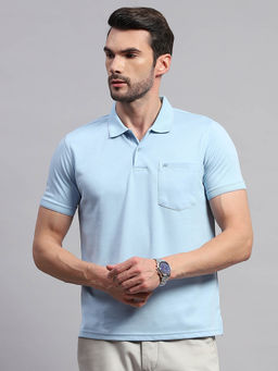 Monte Carlo - Men's Sky Blue Solid Polo Neck Half Sleeves Regular Fit T-Shirt