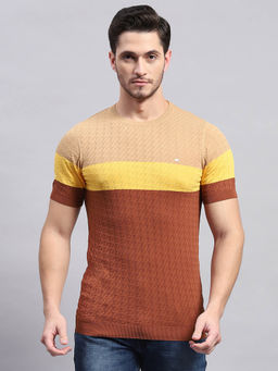Monte Carlo - Men's Rust Textured Round Neck Half Sleeves T-Shirt