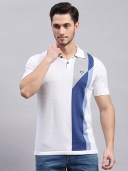 Monte Carlo - Men's White Colorblock Polo Collar Half Sleeves T-Shirt
