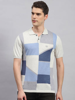 Monte Carlo - Men's Beige Printed Polo Neck Half Sleeves Regular Fit T-Shirt
