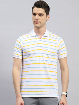 Monte Carlo - Men's White Striped Polo Neck Half Sleeves Regular Fit T-Shirt