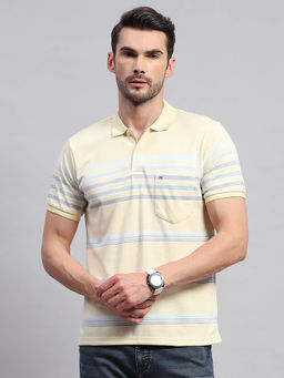 Monte Carlo - Men's Yellow Striped Polo Neck Half Sleeves Regular Fit T-Shirt