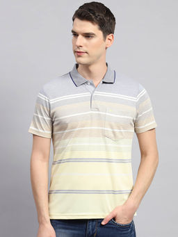 Monte Carlo - Men's Lemon Striped Collar Neck Half Sleeves Regular Fit T-Shirt