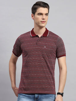 Monte Carlo - Men's Maroon Printed Collar Neck Half Sleeves Regular Fit T-Shirt