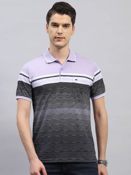 Monte Carlo - Men's Purple Striped Polo Neck Half Sleeves Regular Fit T-Shirt