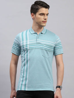 Monte Carlo - Men's Blue Striped Polo Neck Half Sleeves Regular Fit T-Shirt