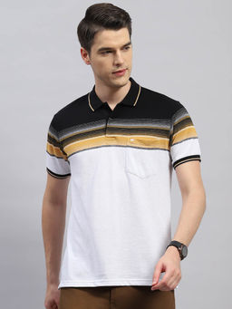 Monte Carlo - Men's Multicolour Striped Polo Neck Half Sleeves Regular Fit T-Shirt