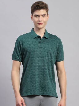 Monte Carlo - Men's Printed Green Polo Neck Half Sleeves Regular Fit T-Shirt