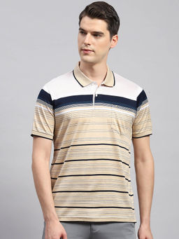 Monte Carlo - Men's Camel Striped Polo Neck Half Sleeves Regular Fit T-Shirt